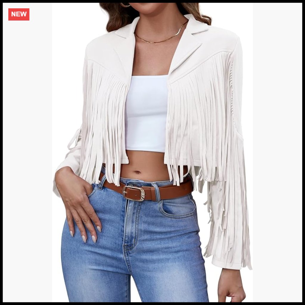 Faux Leather Cropped Jacket Fringe Tassel Y2k Western Motorcycle Boho Chic